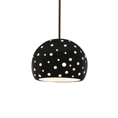 Perforated Globe 1-Light Pendant - Gloss Black - Dark Bronze - 10"W x 7.75"H - Replaceable Bulb - Rigid Stem