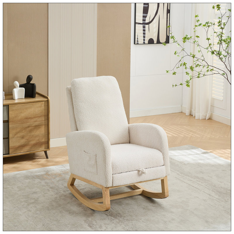 Chaise berçante rembourrée avec repose-pieds Lace Boucle, Ivoire ivoire