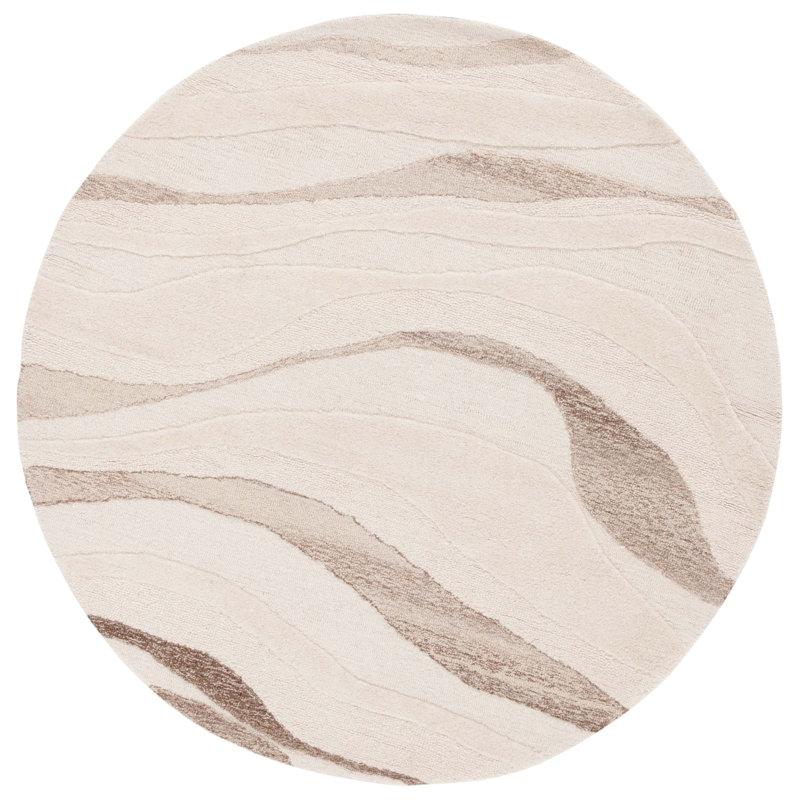 Jarran Hand Tufted Wool/Cotton Abstract Rug in Ivory/Beige, Round 6'