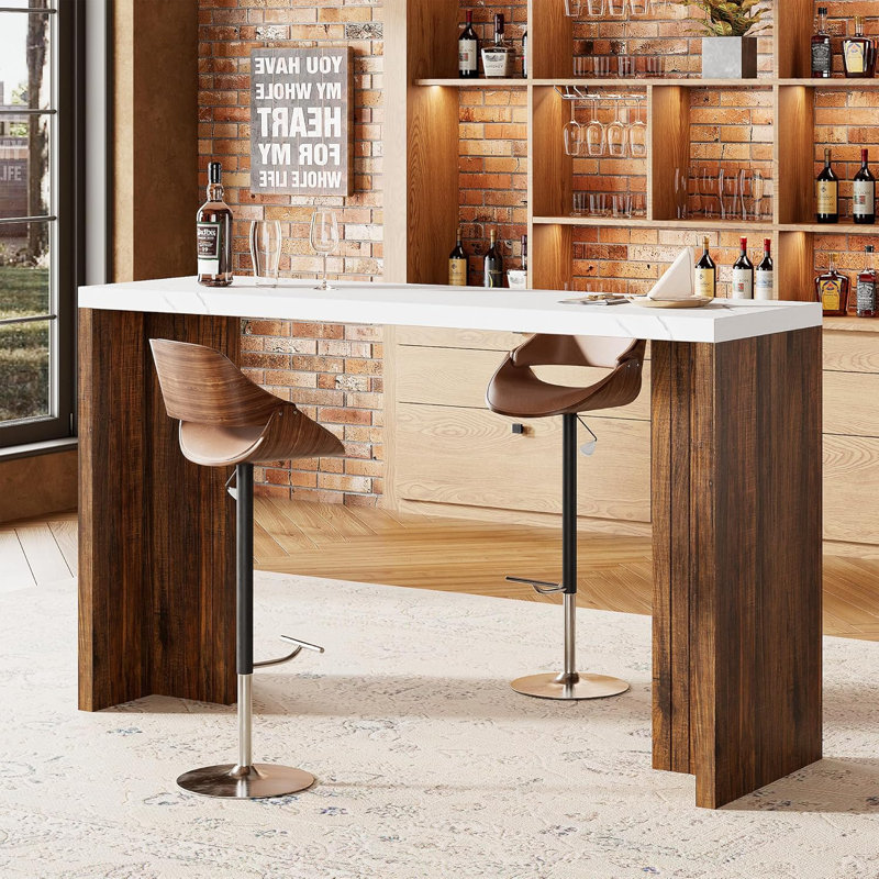 Counter Height Bar Table, Thickened Wood Tabletop, 55" L Rectangular, Seats 4–6, Modern Style for Kitchen & Dining Areas