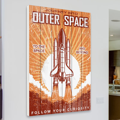 "Outer Space" Print on White Wood