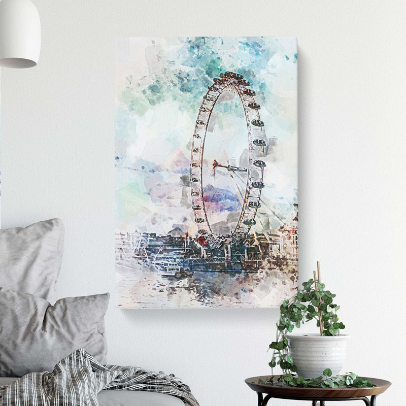 The London Eye In Abstract - Wrapped Canvas Painting, 60cm H x 40cm W x 3cm D
