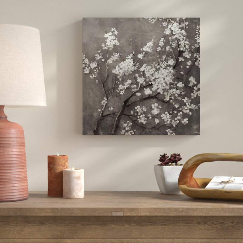 « white cerise fleur i on grey », reproduction de peinture acrylique sur toile, H 37 po x l 37 po