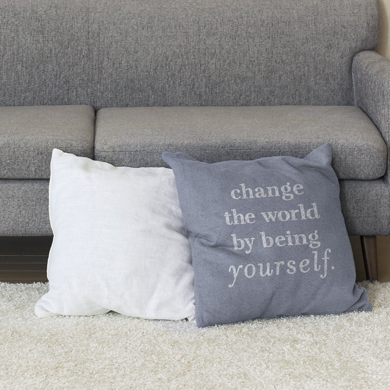 Coussin de plancher change the World, Bleu / Blanc, H 28 po x l 28 po