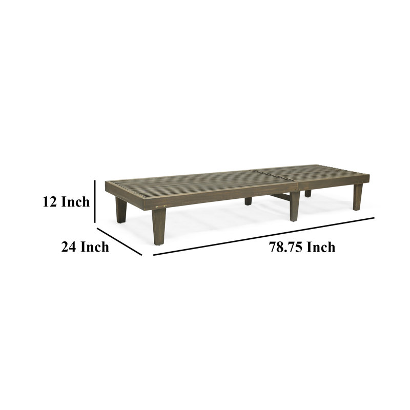 Pina Outdoor Chaise Lounger, 79 Inch, Dark Gray Slatted Acacia Wood, Gray