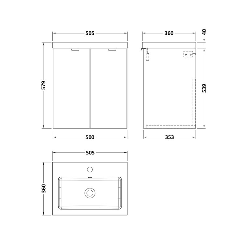 503mm Single Bathroom Vanity with Drop In Poly Marble Basin