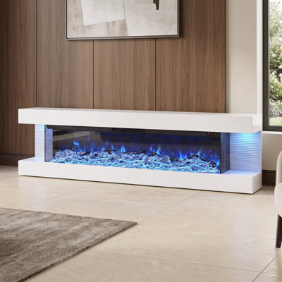3-Sided Electric Fireplace with Wi-Fi, Remote Control and 12-Color Flames, White, 60"