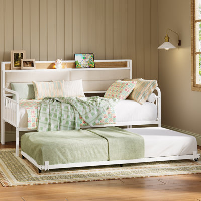 Daybed With Trundle Day Bed With Upholstered Headboard And Charging Station