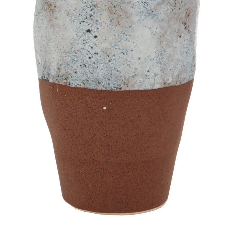 Vase décoratif en céramique fabriqué à la main blanc avec accents terre cuite, H 14,45 po x l 5,45 po x P 7,15 po