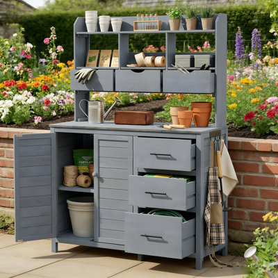 Farmhouse Potting Bench With Ample Storage And Durable Fir Wood