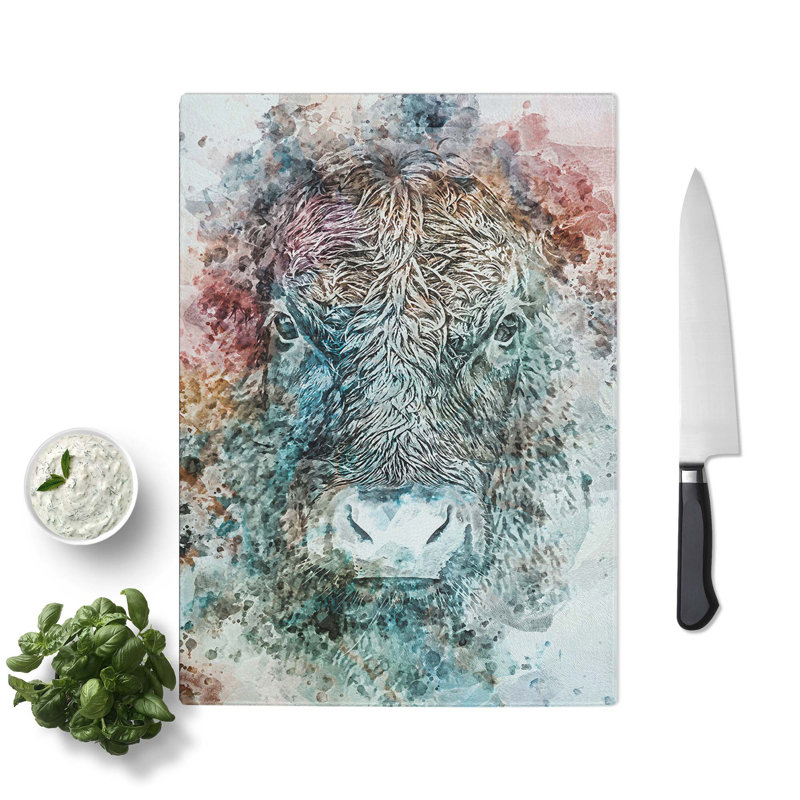 Tempered Glass Bull Cow Chopping Board, 20 cm W x 28.5 cm L