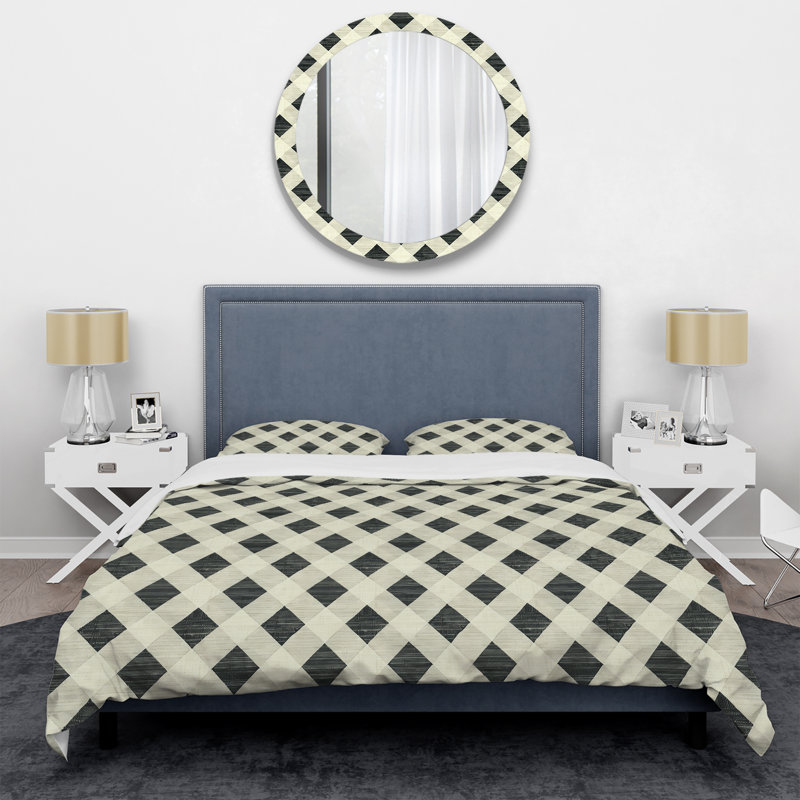 Ivory Modern Houndstooth - Ensemble de housse de couette moderne, Housse de couette très grand + 2 très grandes ta