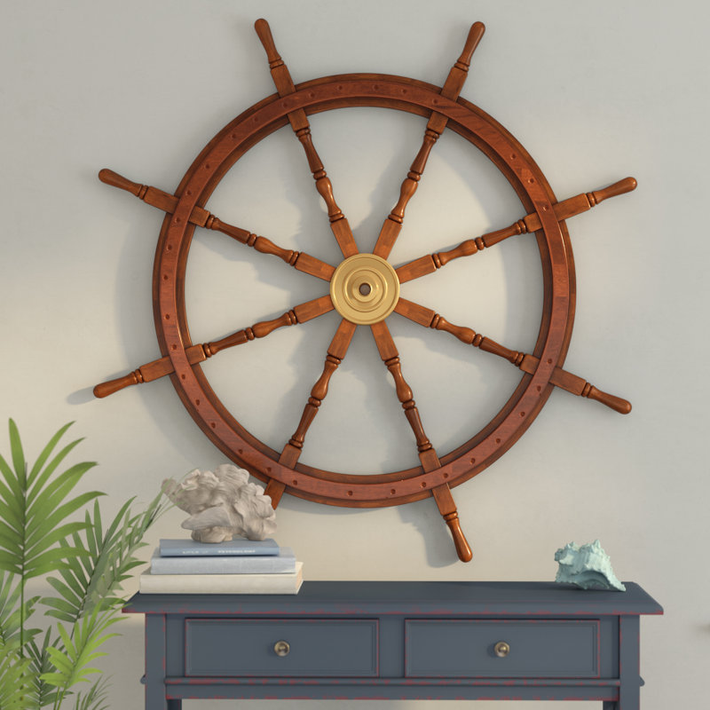 Décoration murale roue de bateau en bois et laiton 48 "Laguna