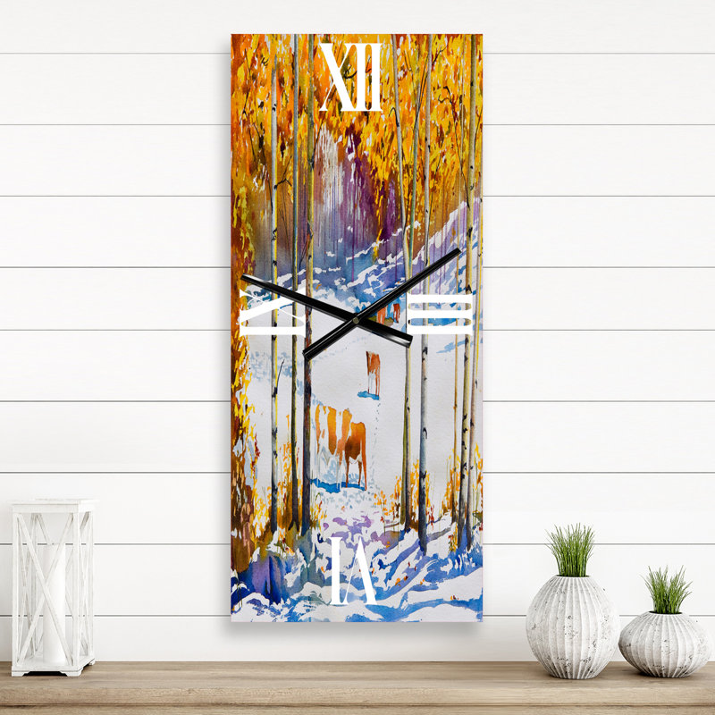 Bétail dans la neige au début de la forêt - Horloge murale, Grand