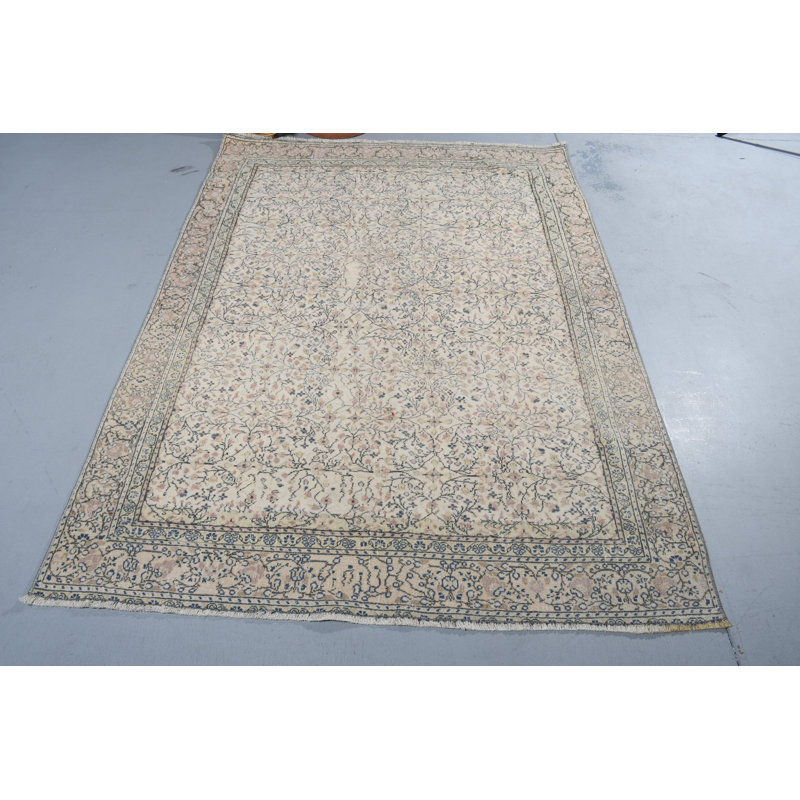 Tapis traditionnel beige à motif rétro pour décoration de salon d'inspiration turque