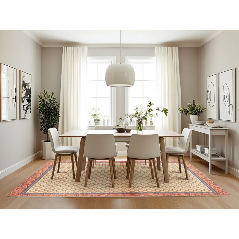 Tapis géométrique beige / rouge, Rectangle 7 pi x 10 pi