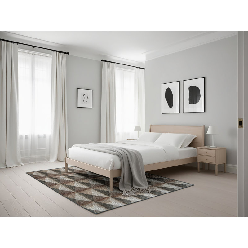 Tapis brun/gris à motifs, Rectangle 5 pi x 7 pi