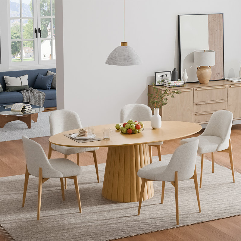 67" Oval Dining Table Pedestal Kitchen Table for 6, Oak