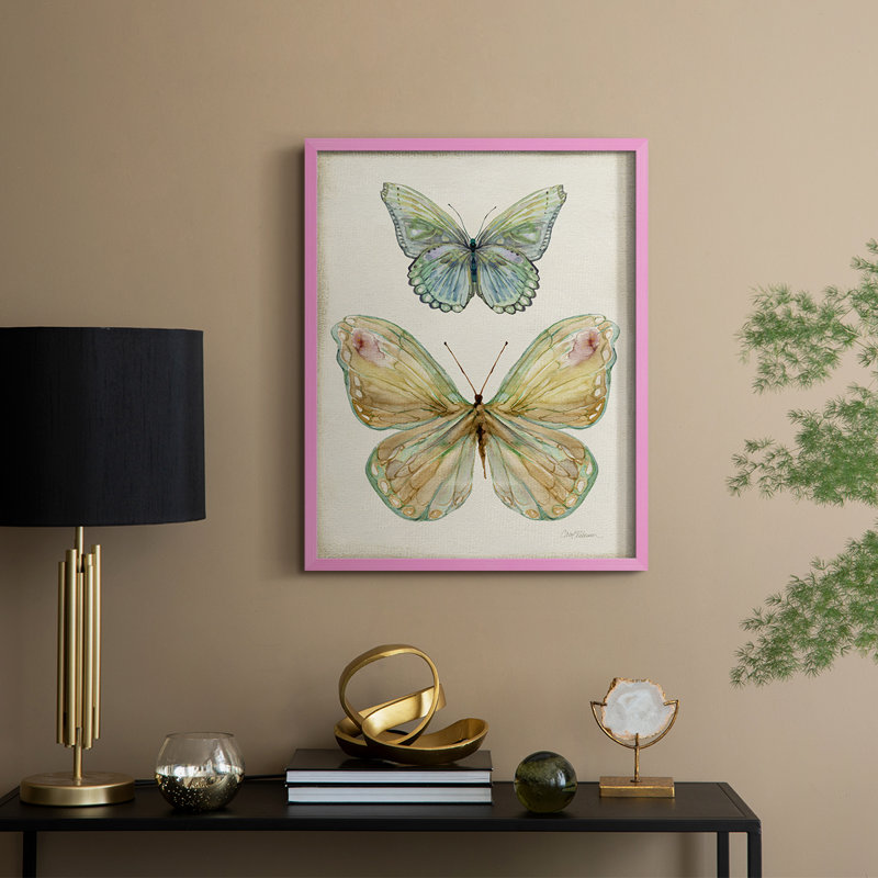 «Botanical Butterfly II», reproduction encadrée - bois massif, H 21 po x l 17 po, Pink