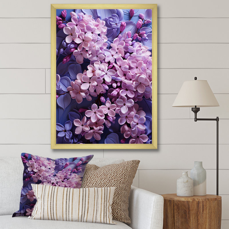 Lilas beauté dévoilé sur toile, Cadre doré simple, H 32 po x l 16 po x P 1 po