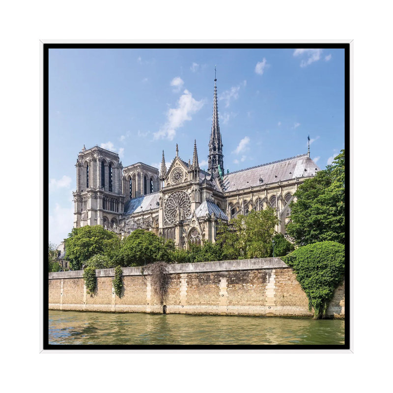 Cathedral Notre-Dame And River Seine by Melanie Viola - Print on Canvas, 45.72 cm H x 45.72 cm W, White Framed