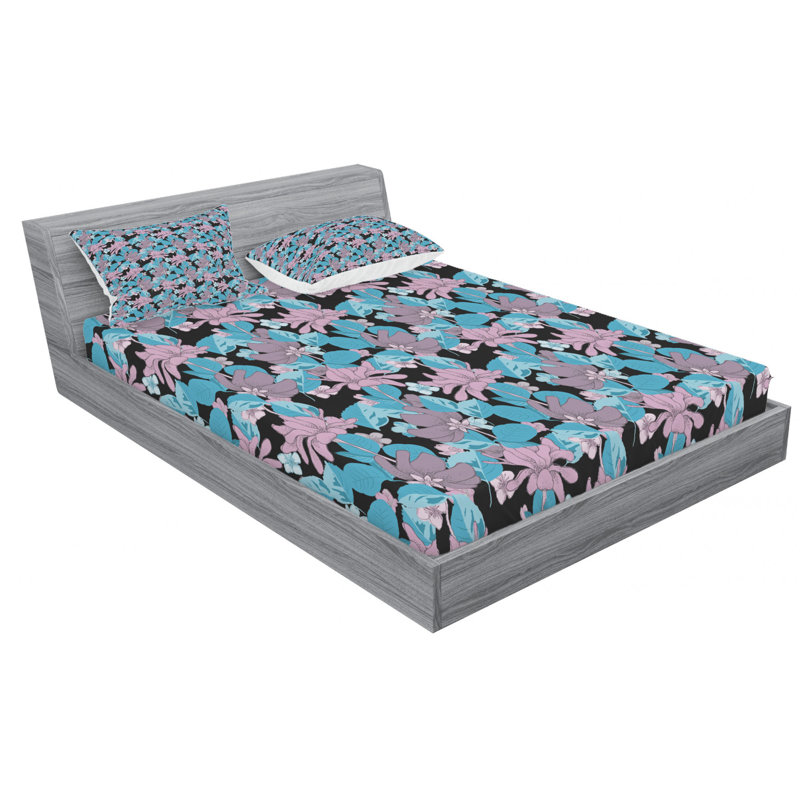 Microfiber Floral Sheet Set, Queen Sheet Set + Fitted Sheet + 2 Pillowcases