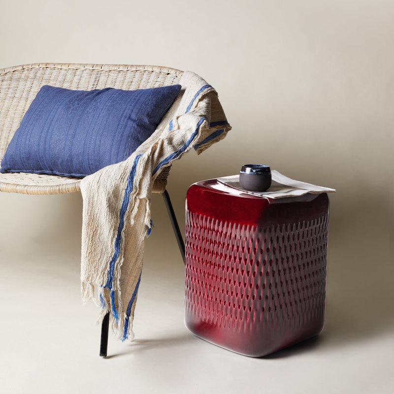 Ceramic Accent Stool, Burgundy
