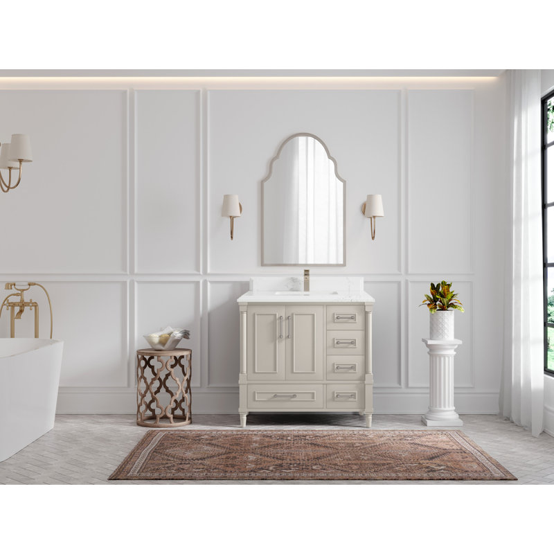 Aberdeen X P 22 po Meuble-lavabo central D en grain fin avec quartz Cove Empira blanc
