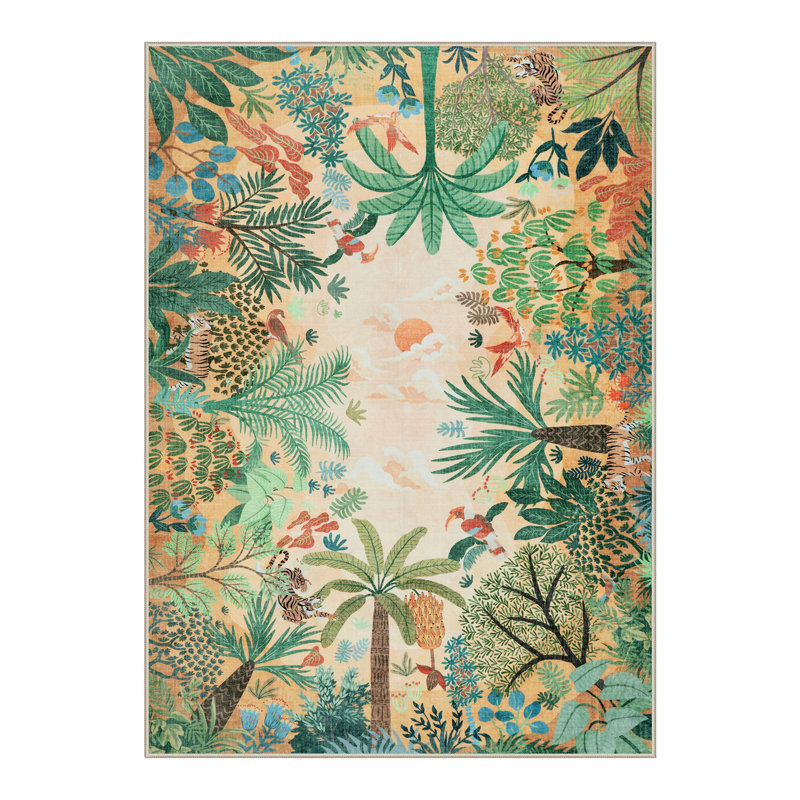  Boho Jungle Animal Print 5 x 7 Area Rugs for Living Room, Soft Beige Rug for Bedroom, Non-Slip Washable Rugs for Dining Room Office