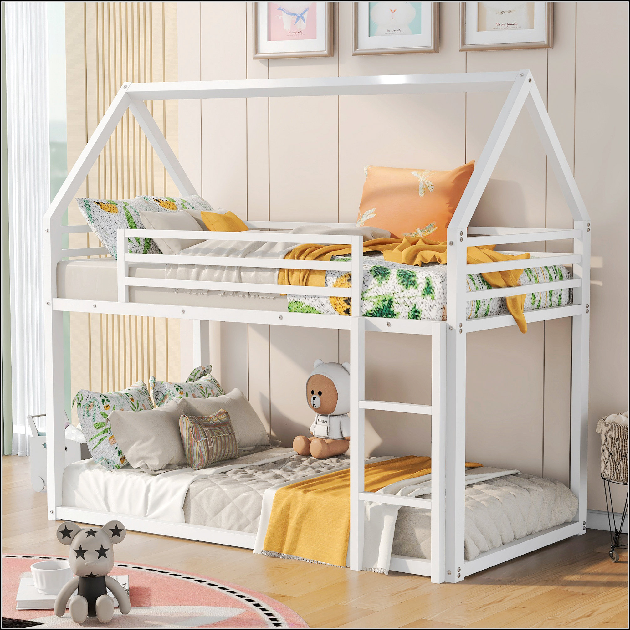 Harper Orchard Twin Over Twin House Bunk Bed With Built-In Ladder | Wayfair