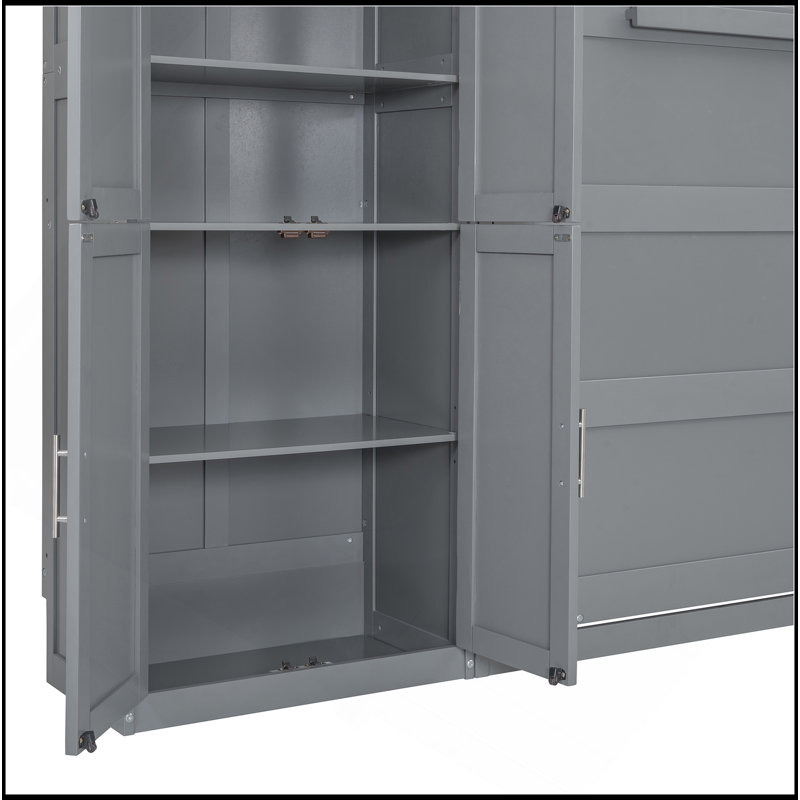 Grand lit escamotable mural avec armoires, Gris