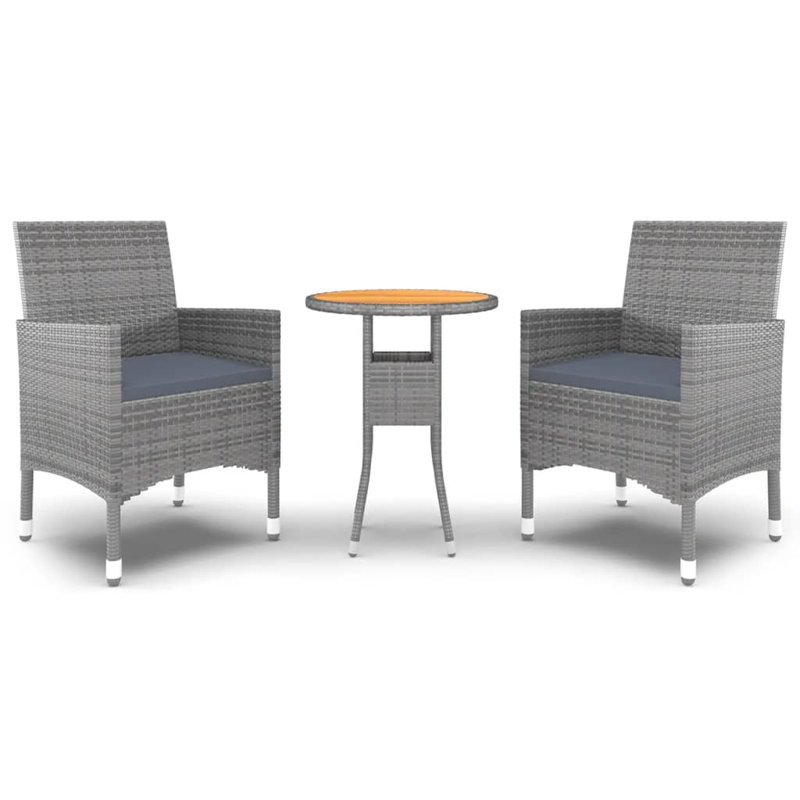  Ensemble de salle à manger de jardin en poly rotin gris moyen durable, Dark Gray Cushion/Gray Frame