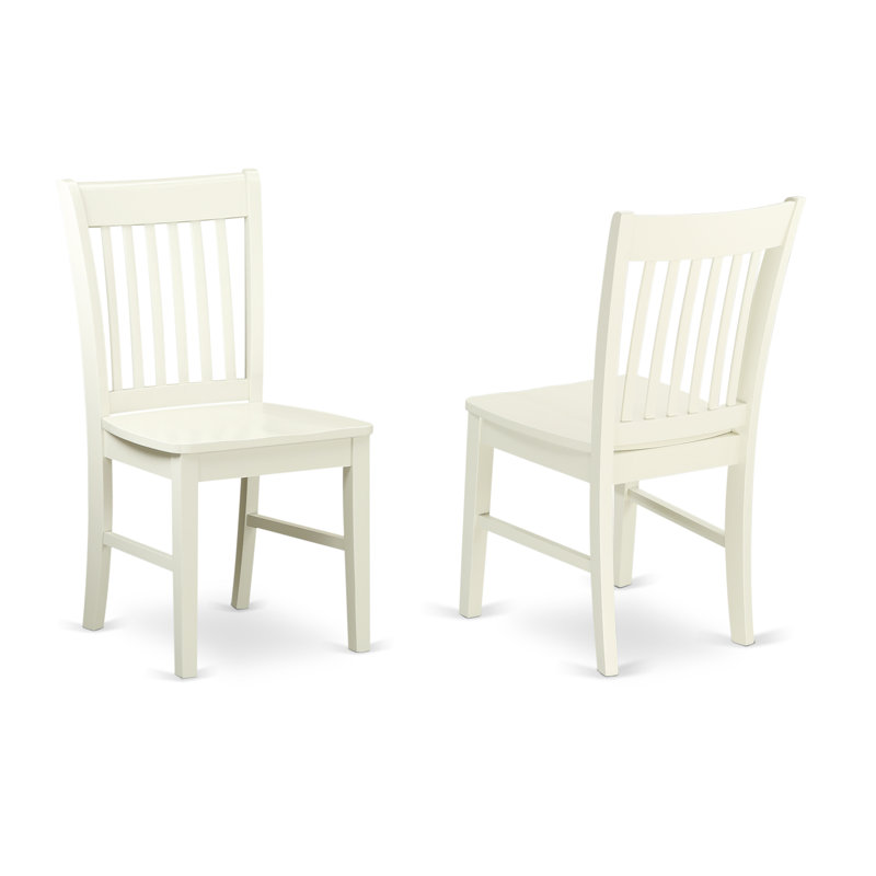 Chaises de salle à manger Norfolk - Chaises à dossier à lattes et assise en bois massif, ensemble de 2, blanc lin, Blanc lin