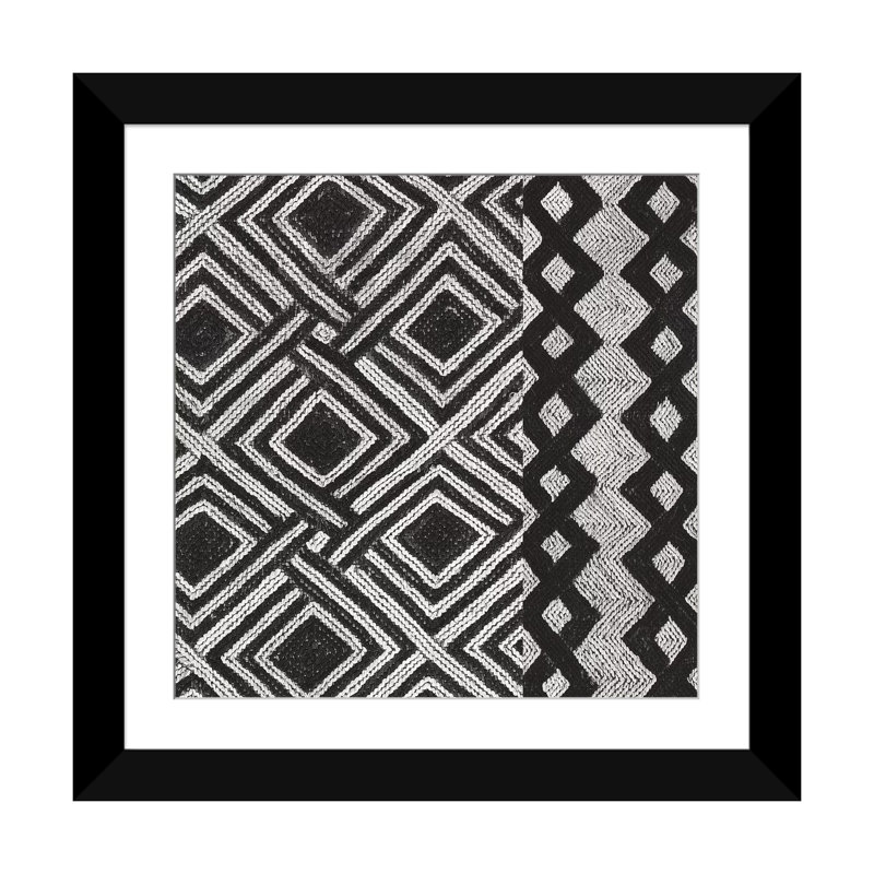 «Kuba Tissu Mat III, B&W», impression sur toile, H 16 po x l 16 po x P 1 po, Papier beaux-arts encadré noir, Blanc