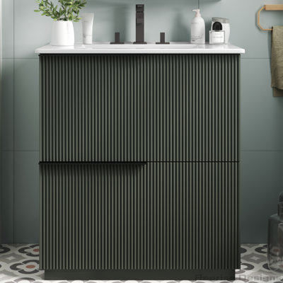 Meuble-lavabo 30 po avec lavabo en céramique, tiroir à fermeture en douceur