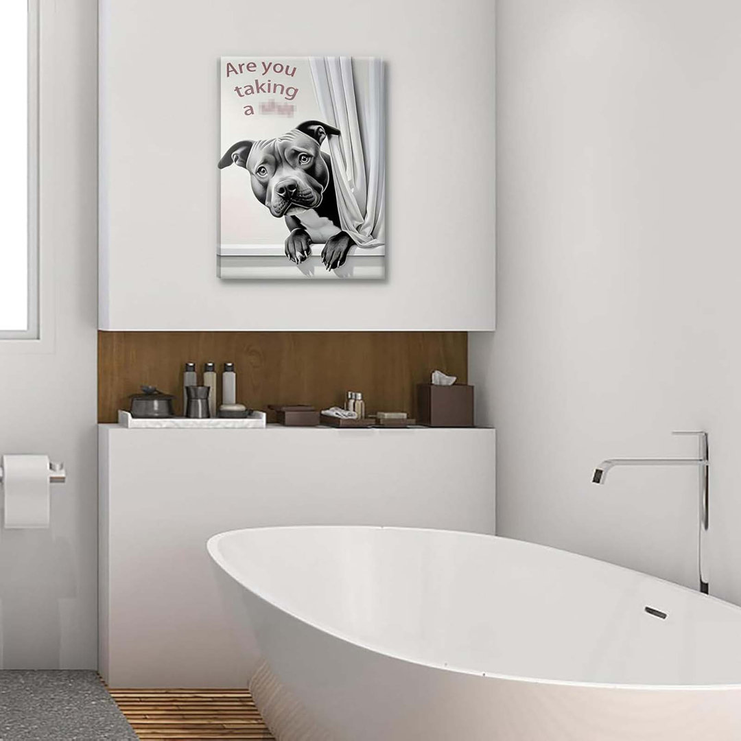 Funny Dog Bathroom Wall Art-French Bulldog Peeking Into The Toilet Wall Decor Picture Painting Artwork