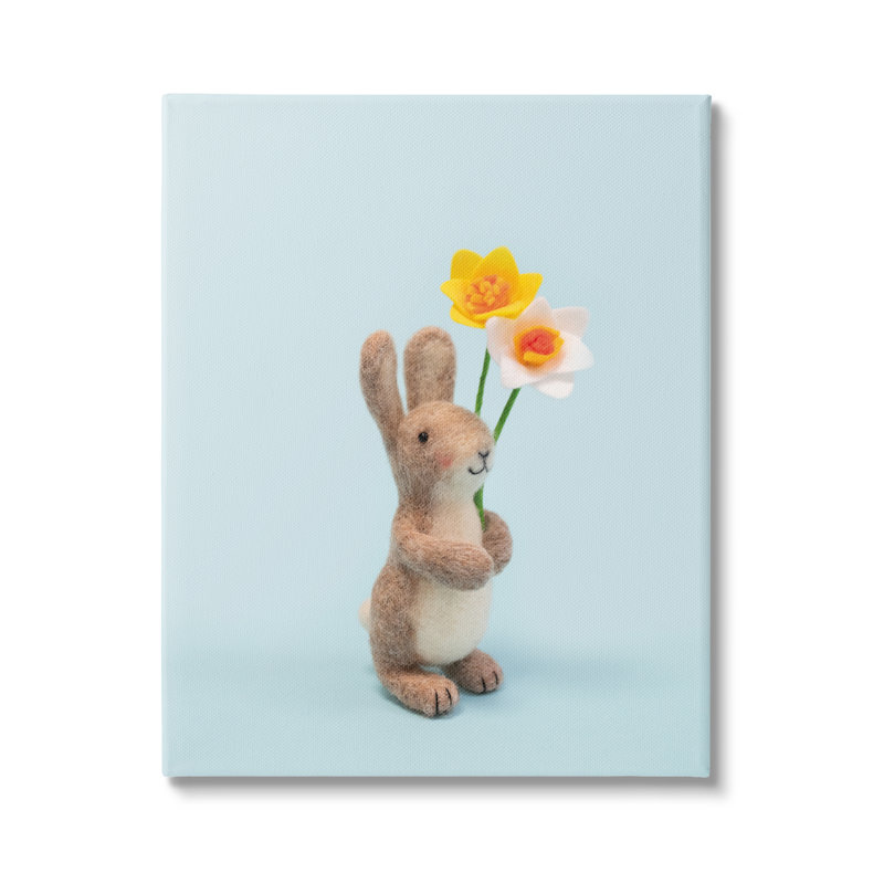 Spring Bunny, jonquilles florales sur toile, H 30 po x l 24 po x P 1,5 po