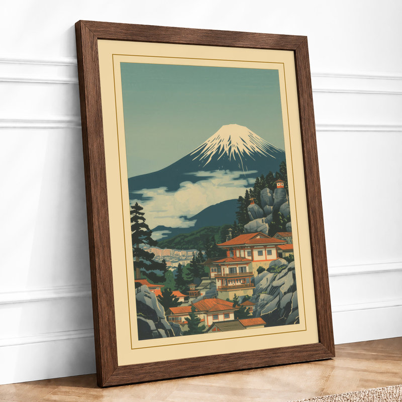 Mount Fuji at Dawn Japandi - Framed Print, A4 - 29.7 x 21.0 cm, Walnut