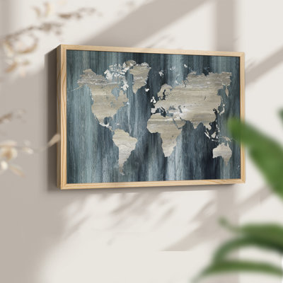 Carte du monde bleu marine - impression encadrée - réarmable