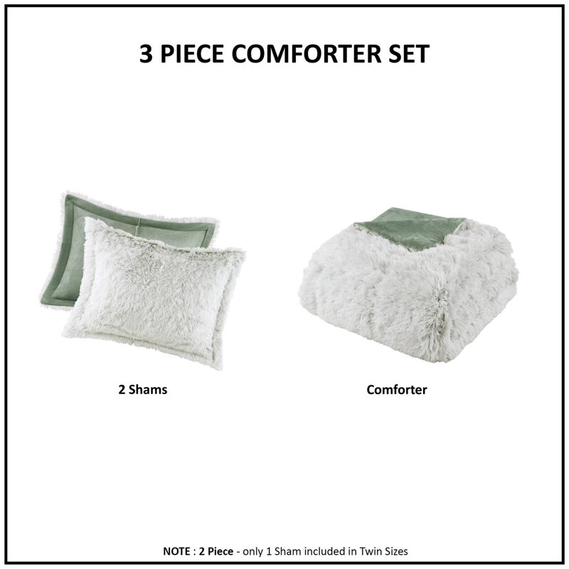 Shaggy Faux Fur Comforter Set with Plush Reverse, Twin Comforter