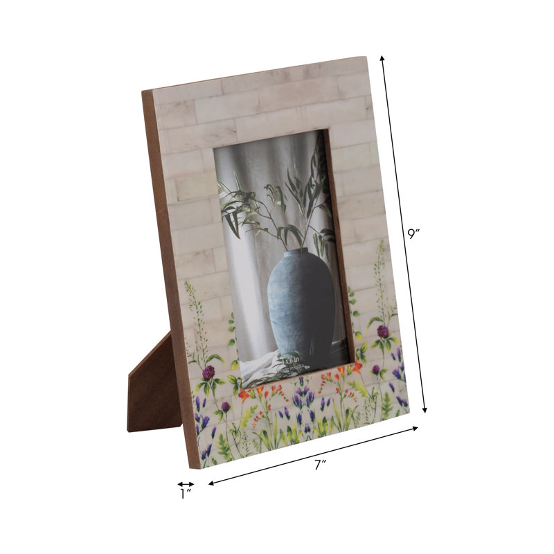 Boho Wood and Resin Photo Frame with MDF and Polyresin Construction., 9"H x 1"W x 1"D