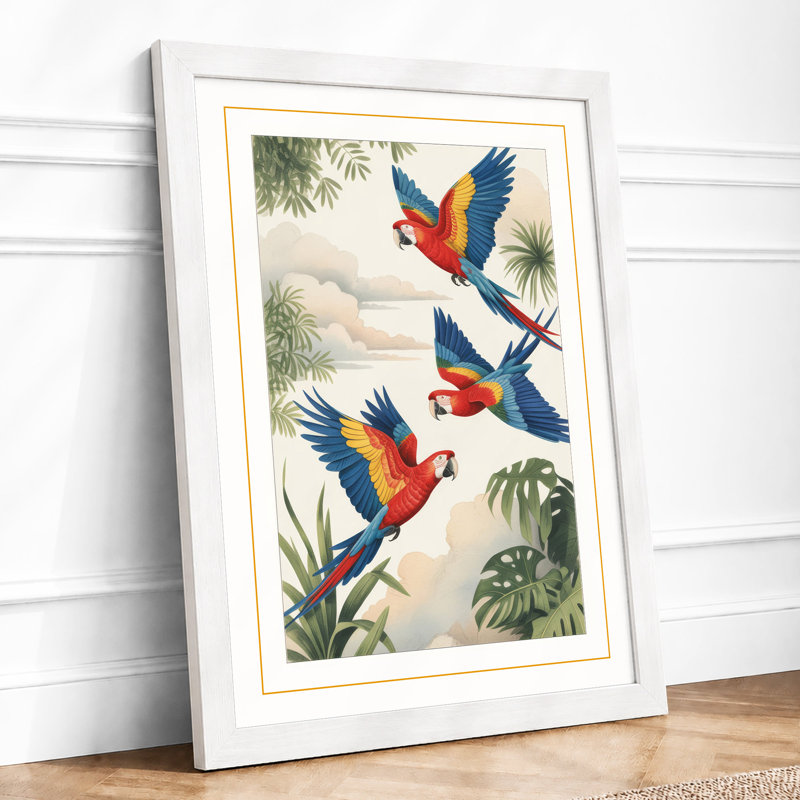 Macaws in Flight Tropical - Framed Print, A1 - 84.1 x 59.4 cm, White