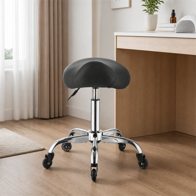 Tabouret noir avec roulettes, capacité de poids de 500 lb, hauteur réglable, roulettes silencieuses, siège ergonomique en similicuir, chaise pivotante à 360 ° pour le salon, le spa, le bar, la maison et l'usage médical