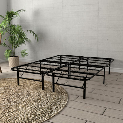 Black Steel Full Platform Bed Base - And Strong, 5 Minute Setup, 14 Inch Height, Minimizes Noise Size Heavy Duty, Foldable Frame, No Box Spring Needed