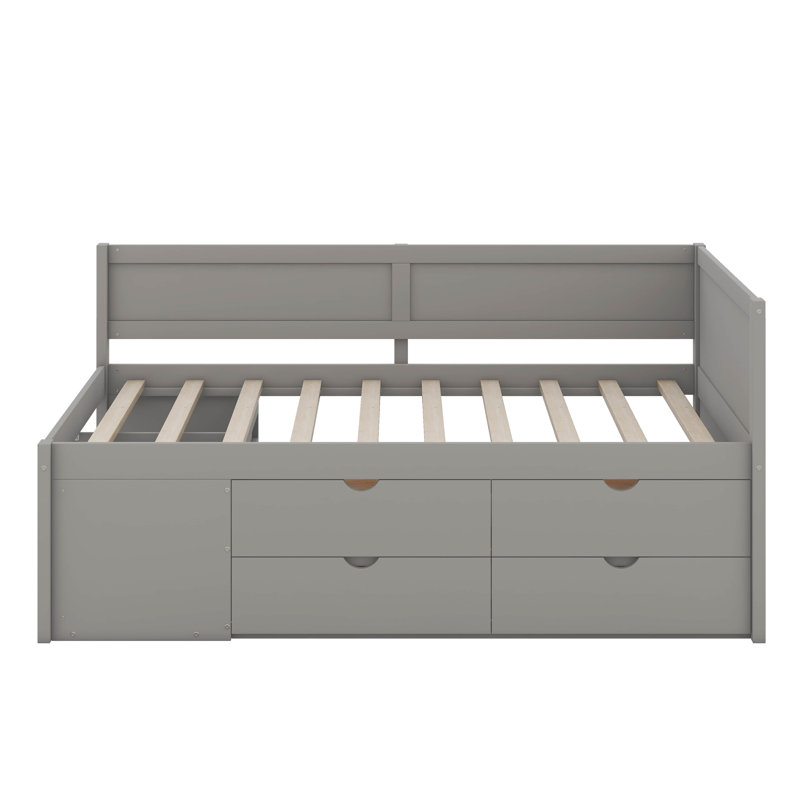 Daybed With Drawers And Shelves, Gray, Twin