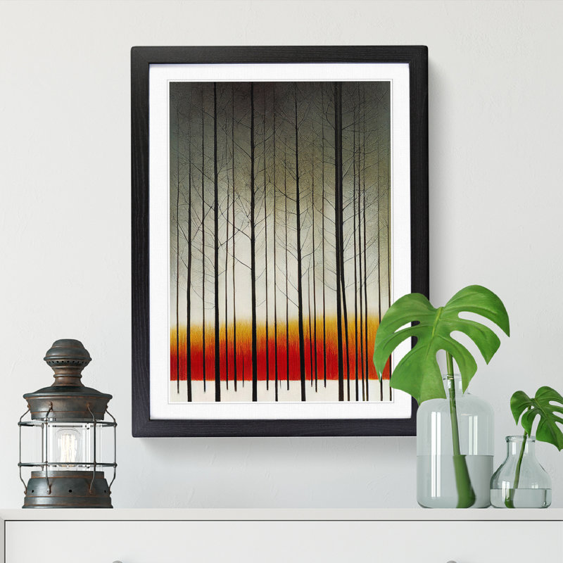 FRM-V0523-17X Abstract Forest Winter - Single Picture Frame Print, Black Framed, 64cm H x 46cm W x 2cm D