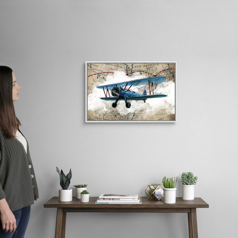 " Biplane 1 ", White Floater Framed Canvas, 18" H x 26" W x 1.75" D
