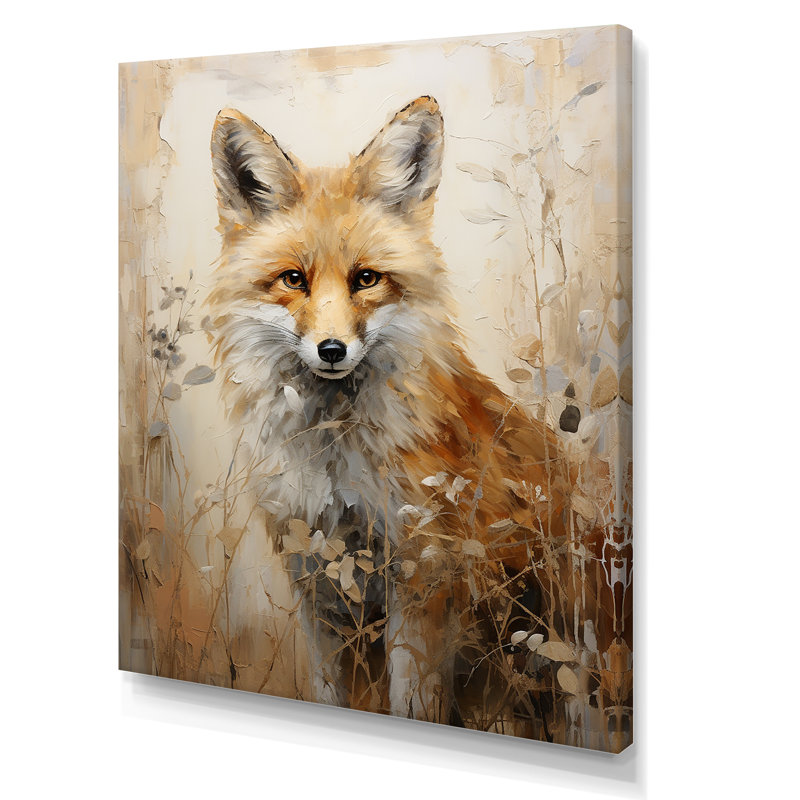 Minimalism Fox Portrait In Forest, Wrapped Canvas, 44" H x 34" W x 1.5" D