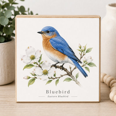 Bluebird Mini Art Block, 5.5-Inch Square Wood Decorative Sign