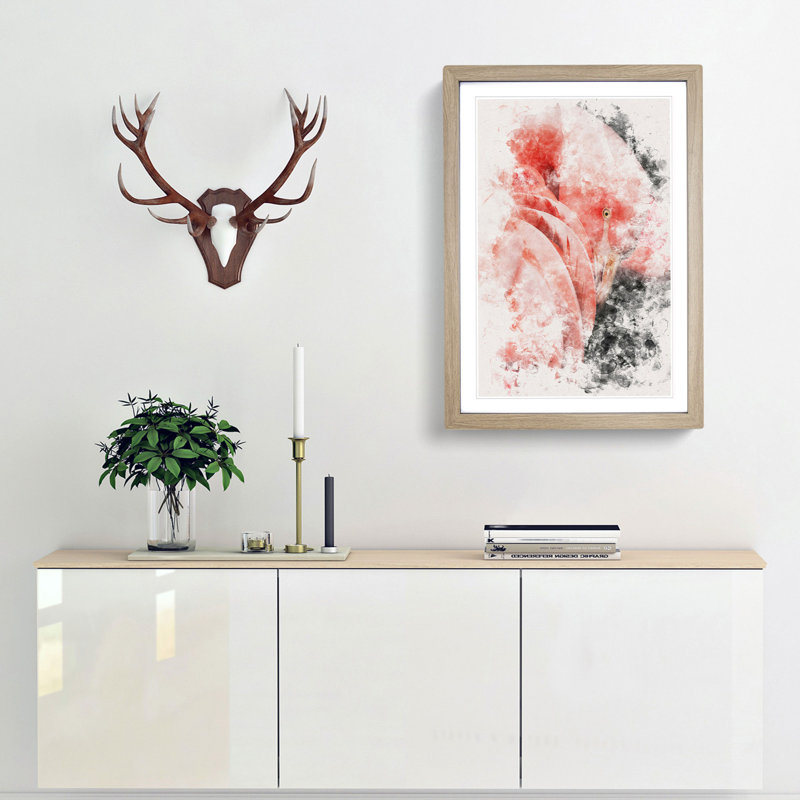 Pink Flamingo - Framed Print, 33cm H x 24cm W x 2cm D, Oak Framed